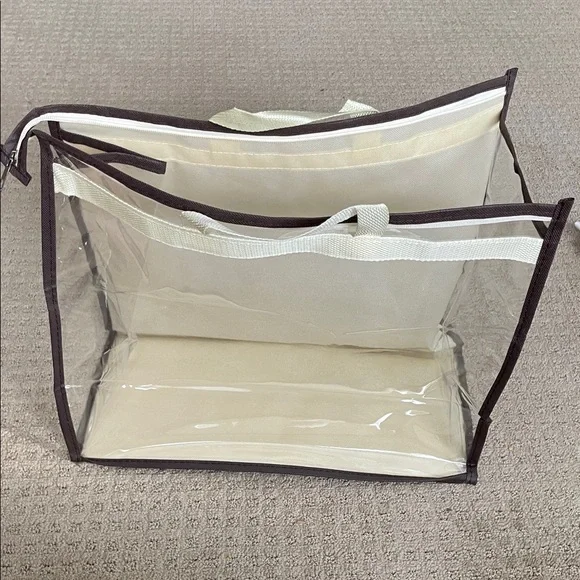 Clear Vinyl Storage Tote Canvas Trim, Ideal For Storing Wristlets, Sm Bags NEW - Picture 1 of 4